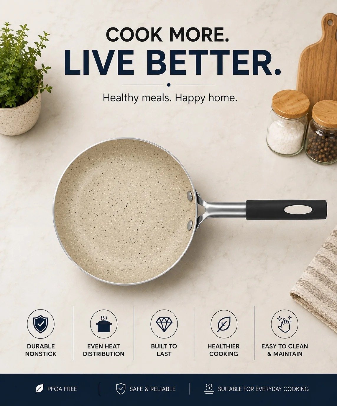 14cm Marble Min Super Non Stick Marble Coated Egg Fry Pan – Beige